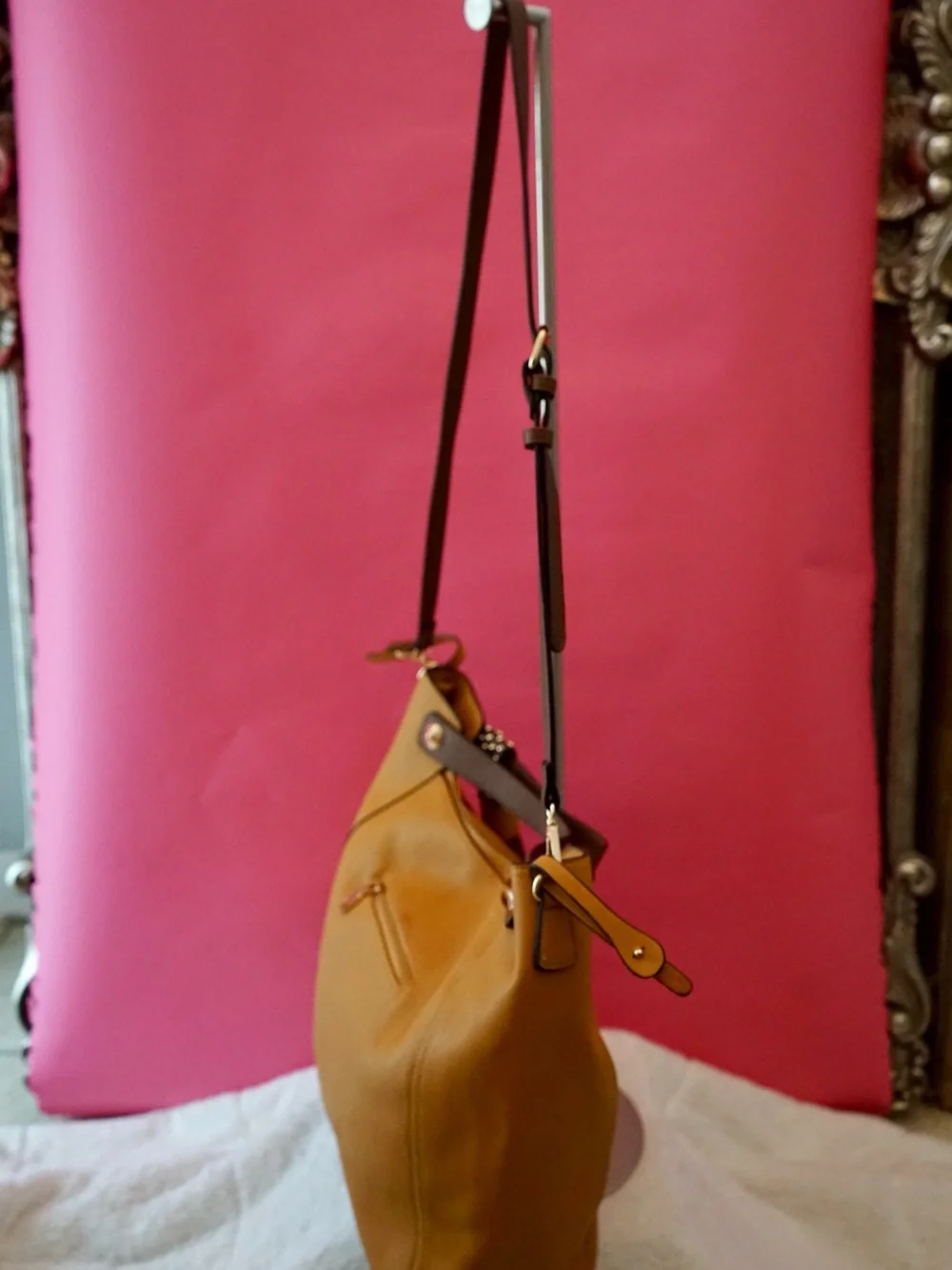 Mustard Yellow Chevron Vegan Leather Hobo Bag Studded Tassel Shoulder Bag